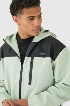 Oversized Man Tab Colour Block Hooded Windbreaker In Sage