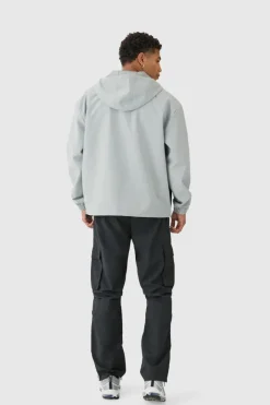 Oversized Man Tab Colour Block Hooded Windbreaker In Grey
