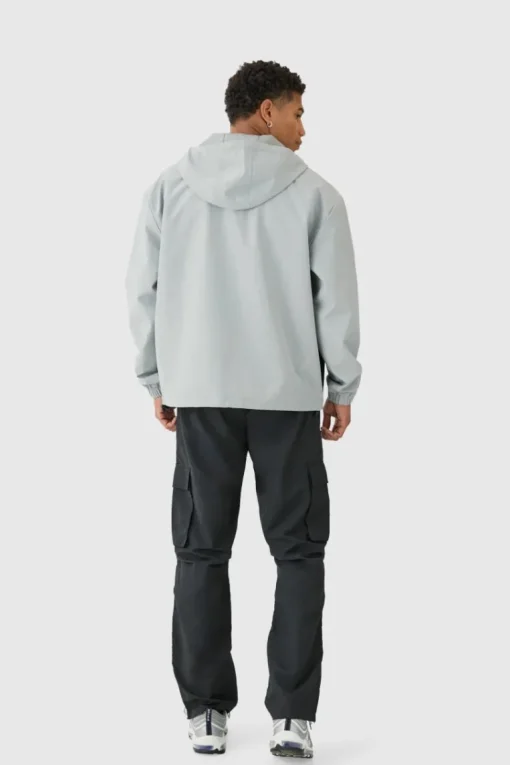 Oversized Man Tab Colour Block Hooded Windbreaker In Grey