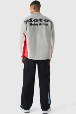 Oversized Mesh Panel PU Moto Jacket In Grey