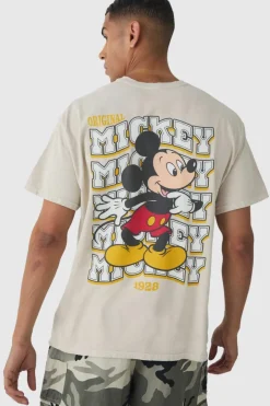 Oversized Mickey Mouse Disney Wash License Back Print T-shirt