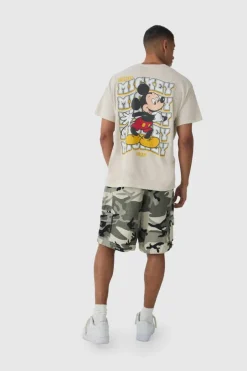 Oversized Mickey Mouse Disney Wash License Back Print T-shirt