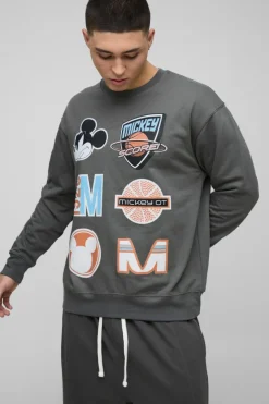 Oversized Mickey Mouse Varsity License Print Sweatshirt