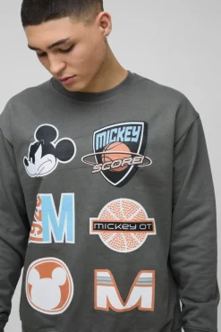 Oversized Mickey Mouse Varsity License Print Sweatshirt