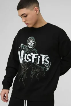 Oversized Misfits Band License Print Sweatshirt