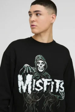 Oversized Misfits Band License Print Sweatshirt
