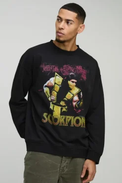 Oversized Mortal Kombat Scorpion License Print Sweatshirt