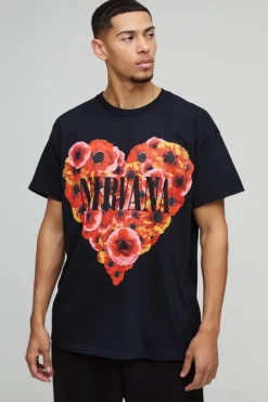 Oversized Nirvana Floral Heart License T-Shirt