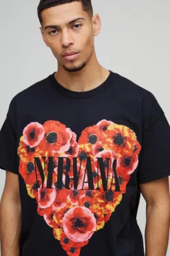 Oversized Nirvana Floral Heart License T-Shirt