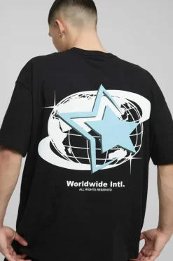 Oversized Official Globe Star Print T-Shirt