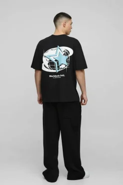 Oversized Official Globe Star Print T-Shirt