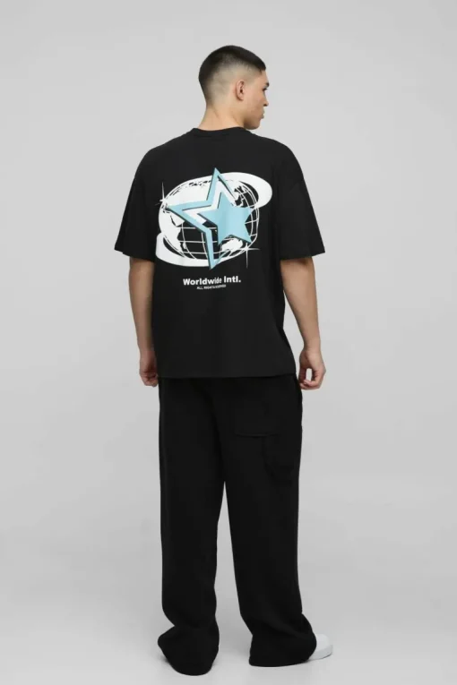 Oversized Official Globe Star Print T-Shirt