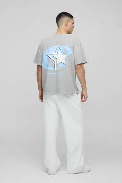 Oversized Official Globe Star Print Washed T-Shirt