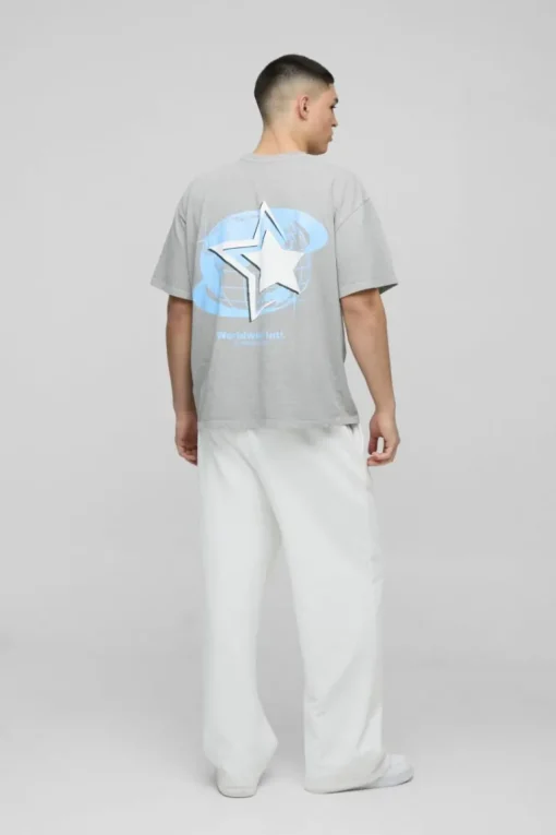 Oversized Official Globe Star Print Washed T-Shirt
