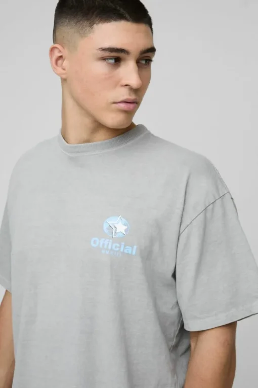 Oversized Official Globe Star Print Washed T-Shirt