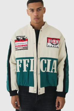 Oversized Official Twill Padded Moto Jacket In Ecru