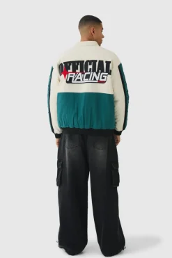 Oversized Official Twill Padded Moto Jacket In Ecru