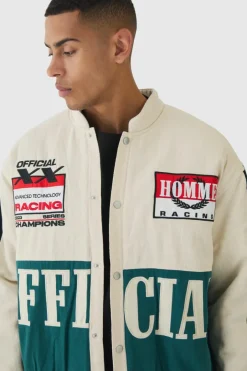 Oversized Official Twill Padded Moto Jacket In Ecru