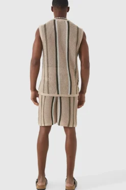 Oversized Open Stitch Stripe Knitted Tank Set