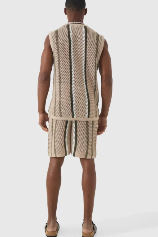Oversized Open Stitch Stripe Knitted Tank Set