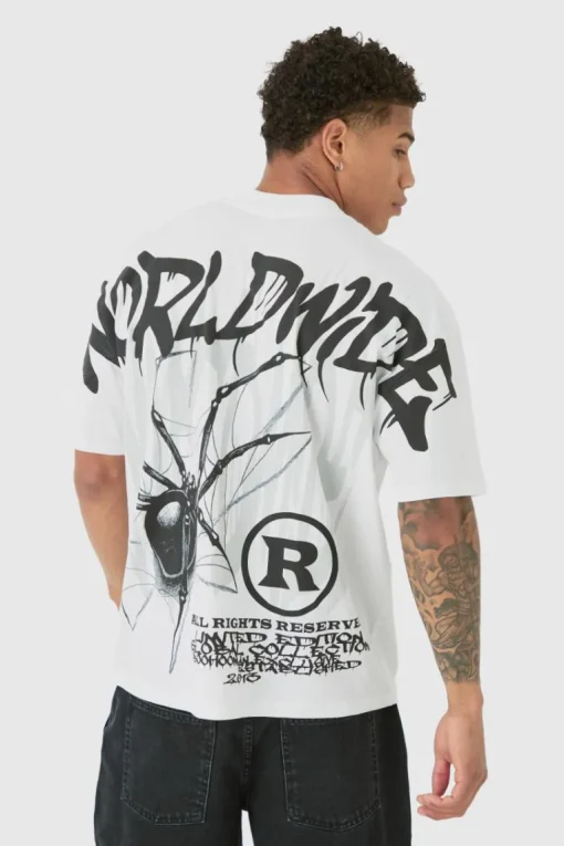 Oversized Over Seam Spider Back Print T-shirt