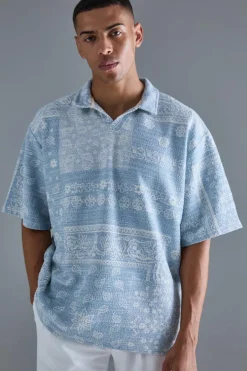 Oversized Paisley Jacquard Rugby Half Sleeve Sweatshirt