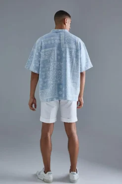 Oversized Paisley Jacquard Rugby Half Sleeve Sweatshirt