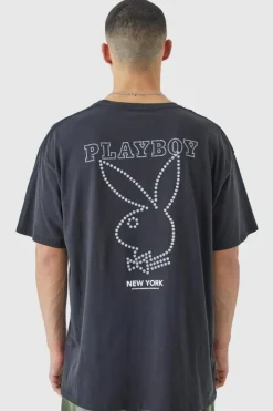 Oversized Playboy Rhinestone License T-shirt