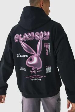 Oversized Playboy Varsity License Print Hoodie