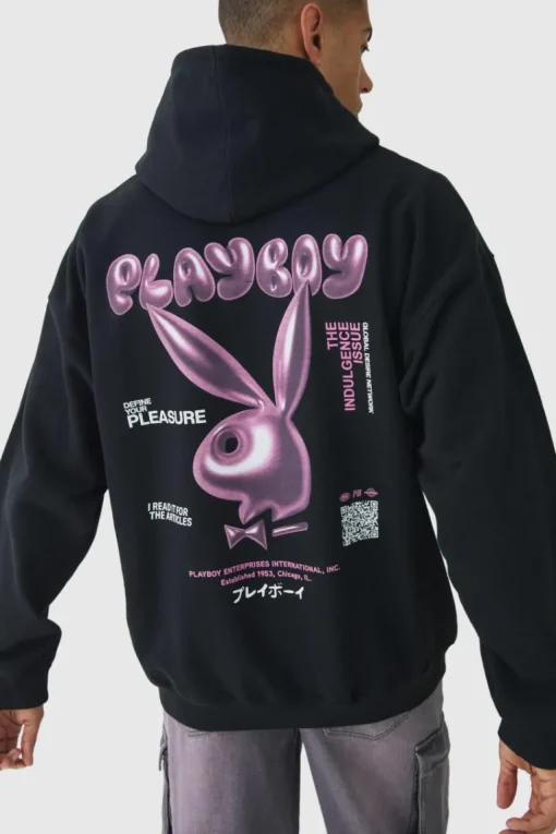 Oversized Playboy Varsity License Print Hoodie