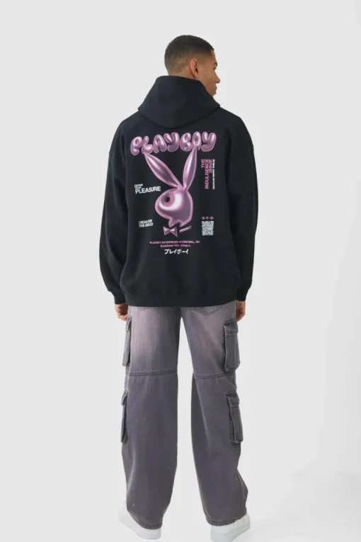 Oversized Playboy Varsity License Print Hoodie
