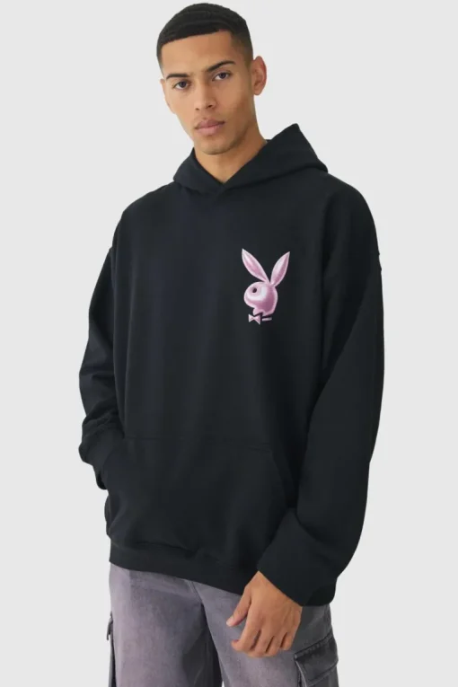 Oversized Playboy Varsity License Print Hoodie