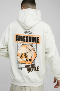 Oversized Pokemon Arcanine License Wash Print Hoodie