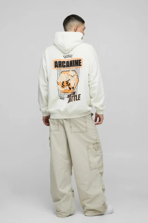 Oversized Pokemon Arcanine License Wash Print Hoodie