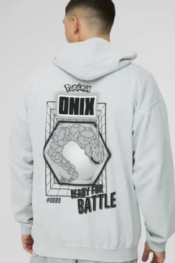 Oversized Pokemon Onix License Wash Print Hoodie
