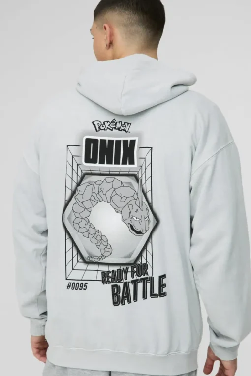 Oversized Pokemon Onix License Wash Print Hoodie