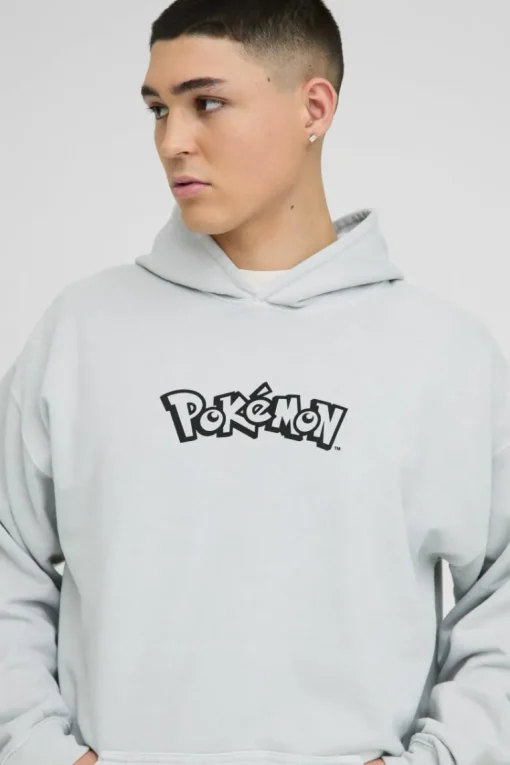 Oversized Pokemon Onix License Wash Print Hoodie