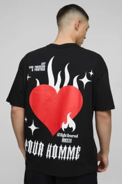 Oversized Pour Homme Flame Heart Graphic T-Shirt