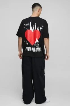 Oversized Pour Homme Flame Heart Graphic T-Shirt