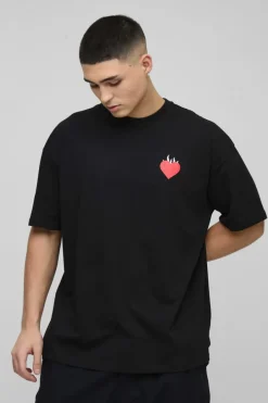 Oversized Pour Homme Flame Heart Graphic T-Shirt