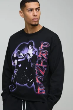 Oversized Prince Raw Hem License Print Sweatshirt