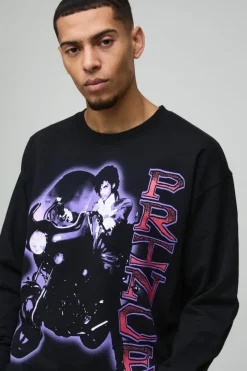 Oversized Prince Raw Hem License Print Sweatshirt