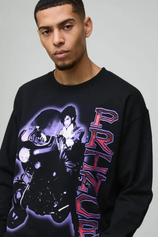 Oversized Prince Raw Hem License Print Sweatshirt