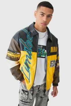 Oversized PU Badge Moto Jacket