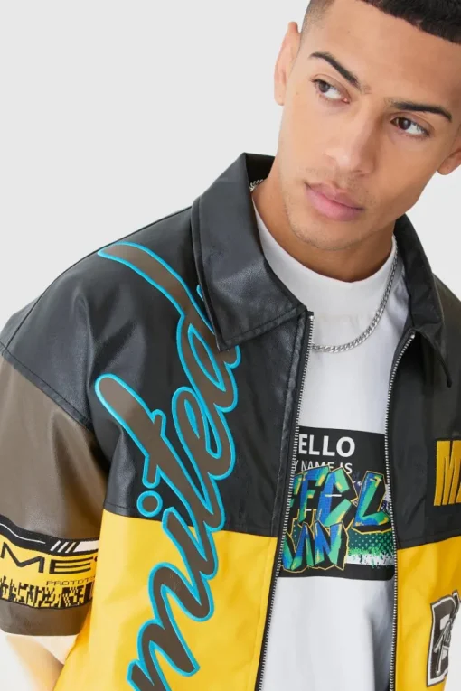 Oversized PU Badge Moto Jacket