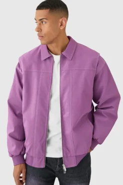 Oversized PU Panel Detail Bomber Jacket In Pink