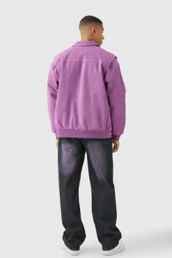 Oversized PU Panel Detail Bomber Jacket In Pink