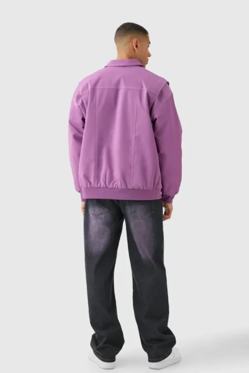 Oversized PU Panel Detail Bomber Jacket In Pink