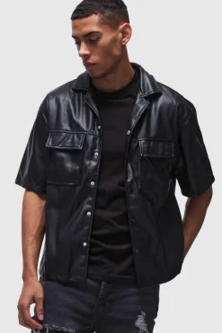 Oversized PU Short Sleeve Overshirt