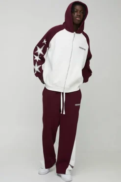 Oversized Raglan Homme Star Gusset Zip Through Hooded Tracksuit
